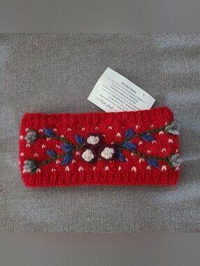 NWT Ganesh Himal Red Floral 100% Wool Knit Headband